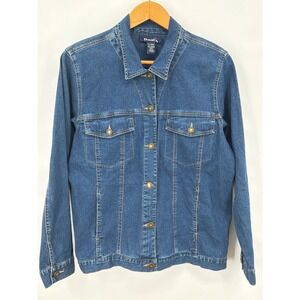 Denim & Co Womens XL Blue Stretch Denim Trucker Jacket Medium Wash Cotton Blend